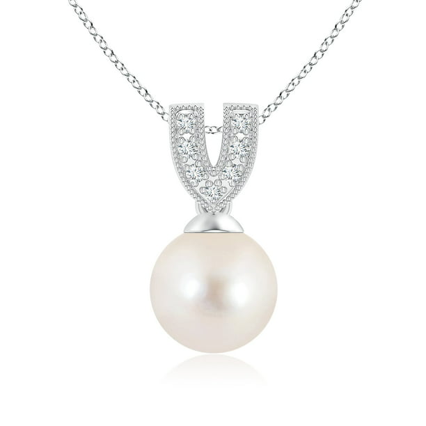 AAAA Round White Freshwater Cultured Pearl Pendant Necklace 